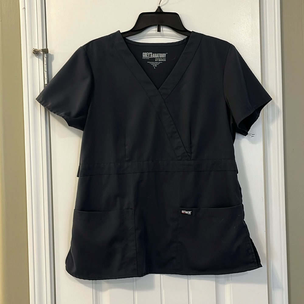 Grey’s Anatomy scrub top, large, steel grey